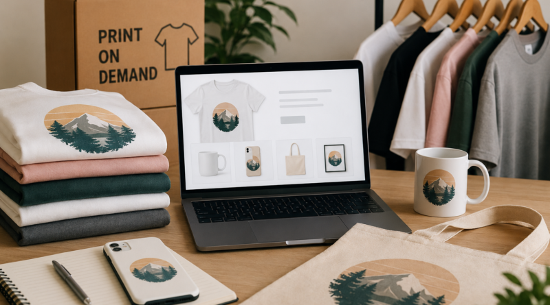 Stock de t-shirts, encomendas no computador