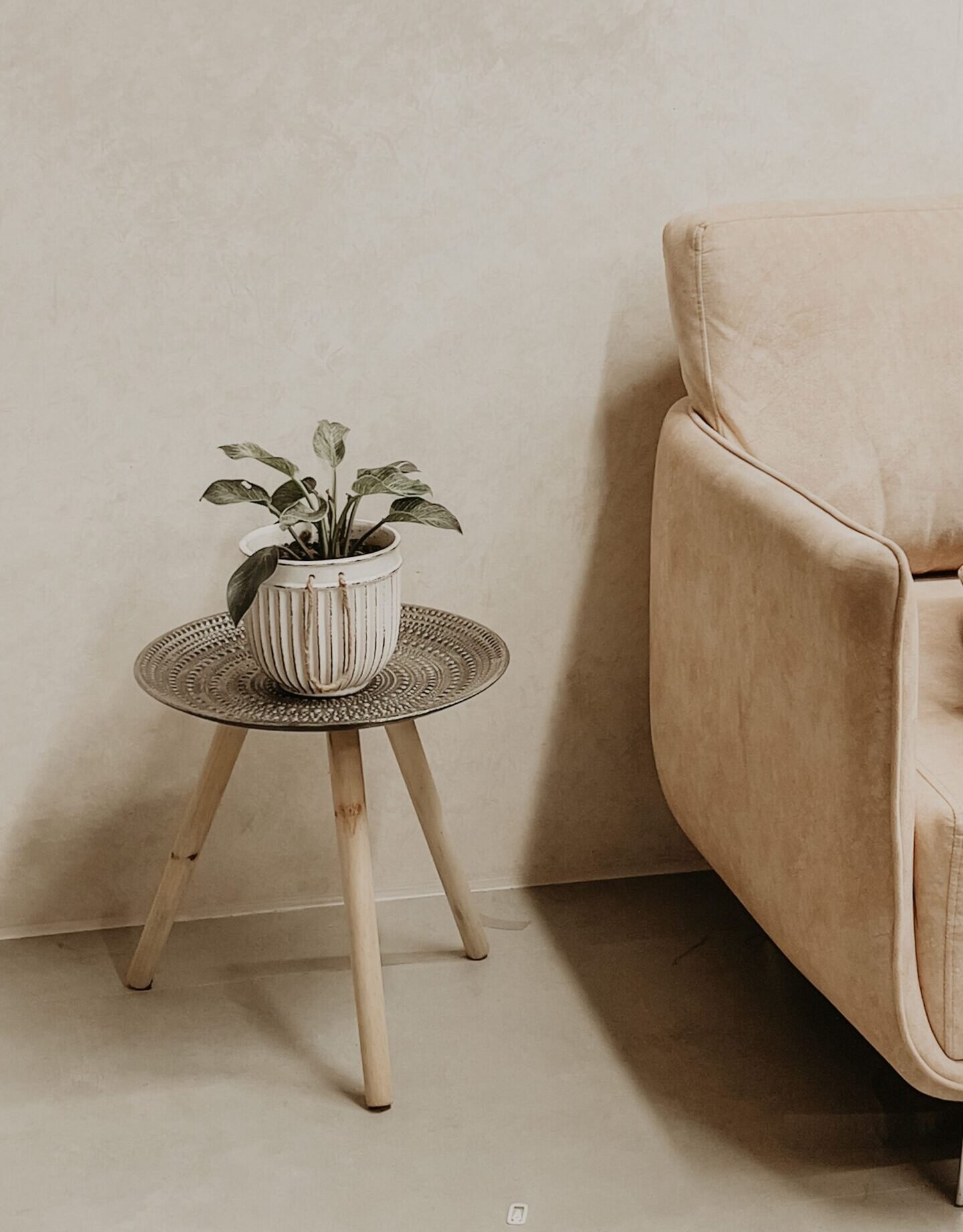 Como Criar uma Casa Minimalista Sem Perder a Personalidade Sala minimalista com sofá uma mesa e uma planta em cima da mesa